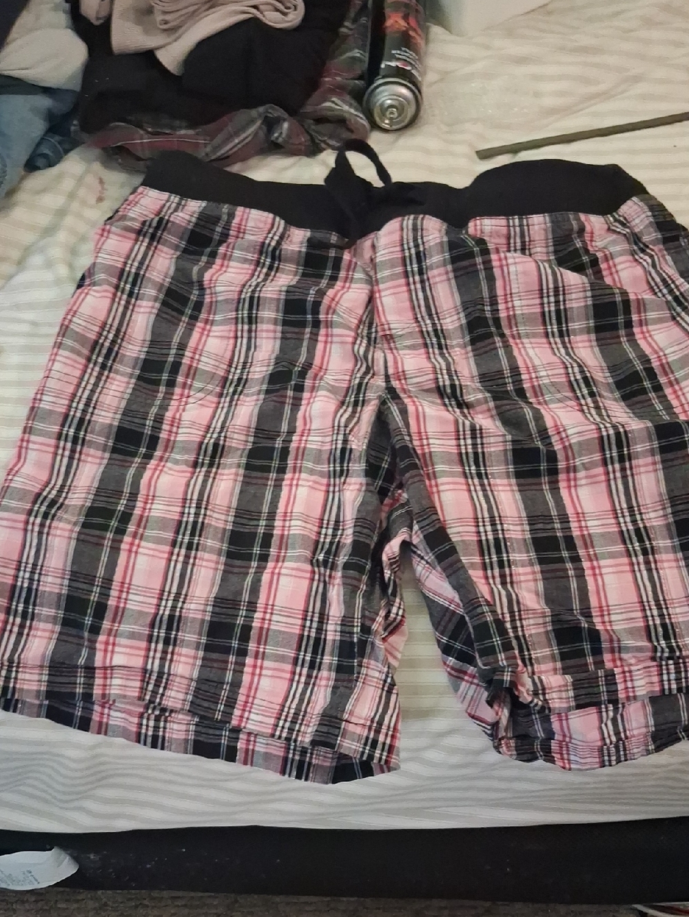 Women’s Pink Plaid Capris with Black Waistband